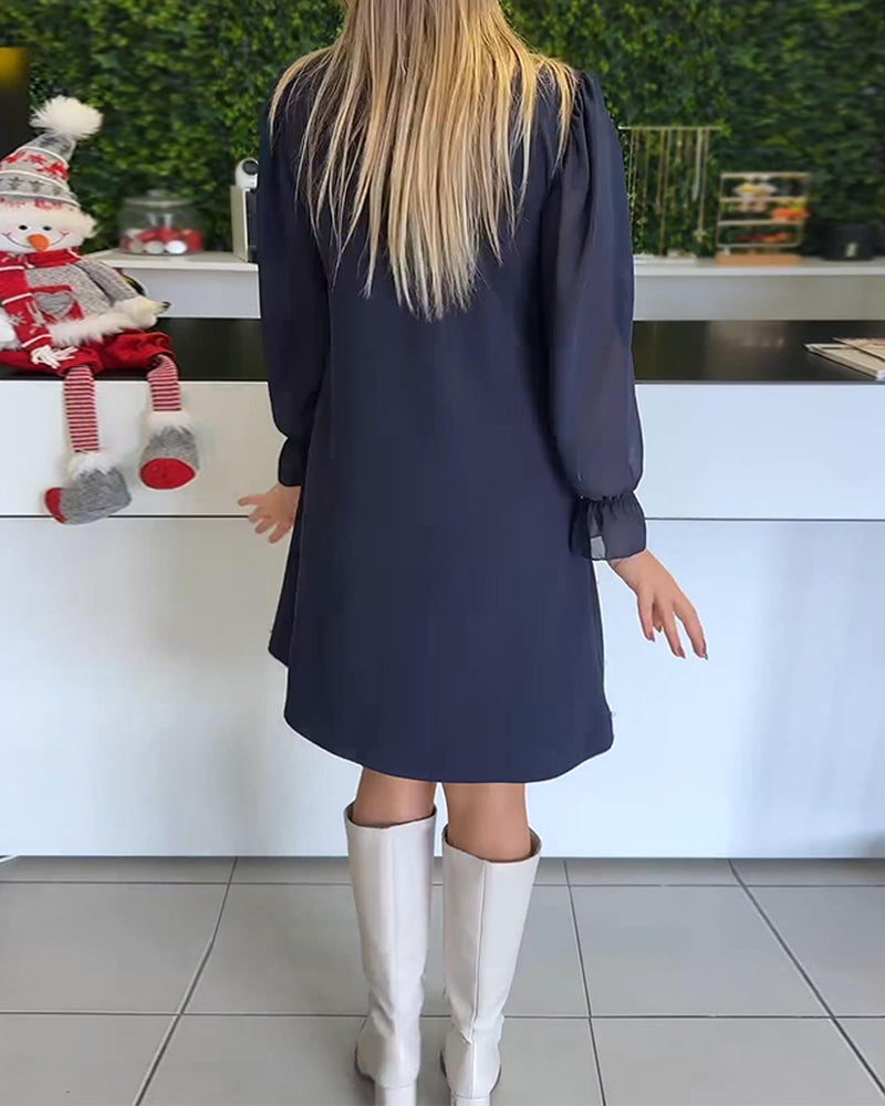 Relaxed Long-Sleeve Patchwork Maxi Dress