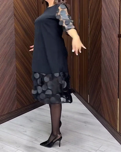 Trendy Round Neck Dress with Mesh Stitching