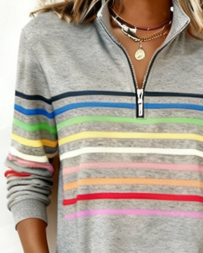Rainbow Striped Dress with Half-Zip Detail