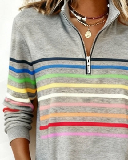Rainbow Striped Dress with Half-Zip Detail