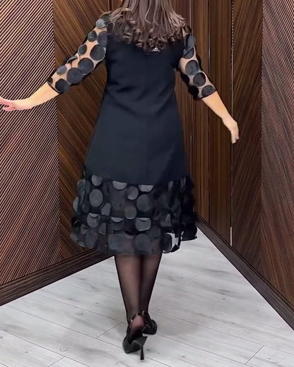Trendy Round Neck Dress with Mesh Stitching