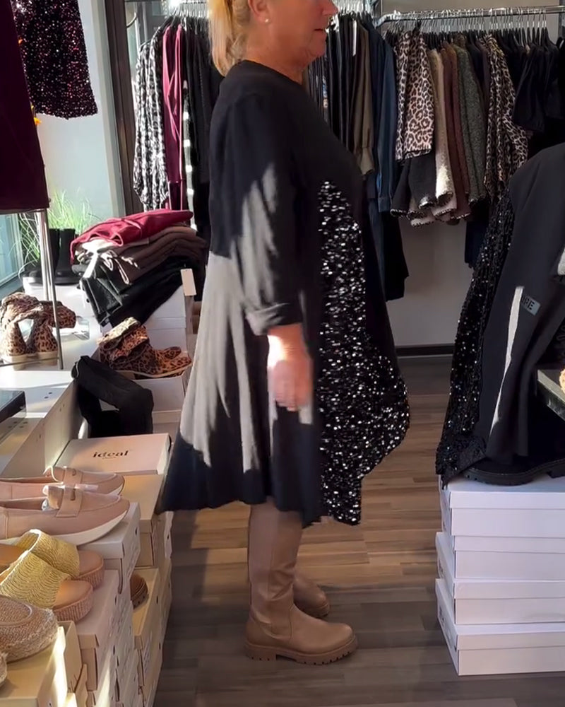 Sequin-Embellished Crew Neck Dress