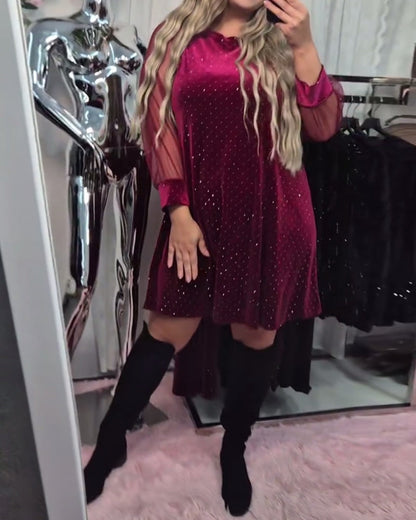 Elegant Long-Sleeved Patchwork Dress