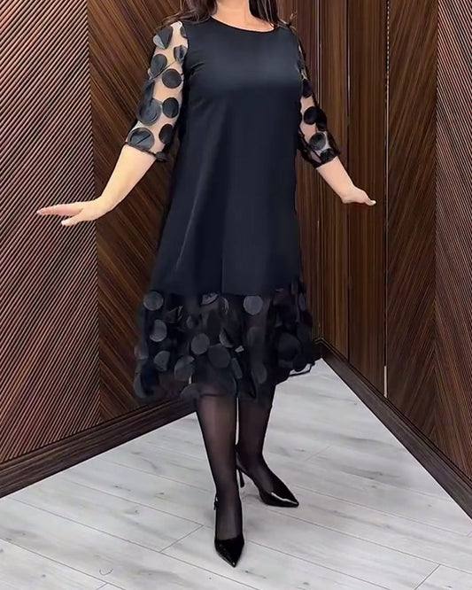 Trendy Round Neck Dress with Mesh Stitching