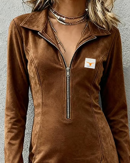 Half-Zip Dress with Irregular Tassel Details