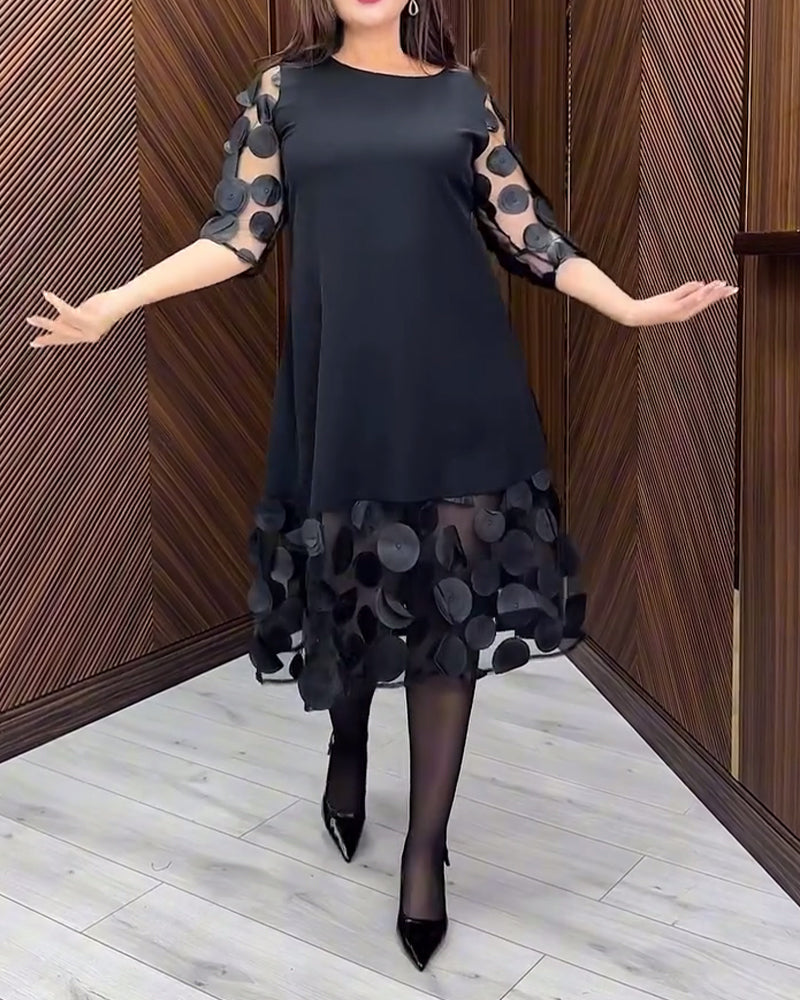 Trendy Round Neck Dress with Mesh Stitching