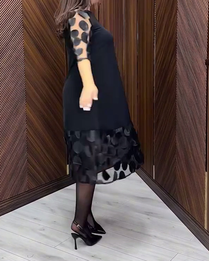 Trendy Round Neck Dress with Mesh Stitching